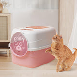 Maxbell Hooded Cat Litter Box with Lid Fully Enclosed Cat Toilet Cat Litter Tray Pink