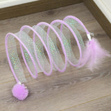 Maxbell Foldable Indoor Cat Tunnel S Type Spring Toy Playing Tent Portable Durable Purple S Plush Ball
