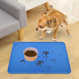 Maxbell Dog Cat Food Mat Foldable with Raised Edge Waterproof Easy Clean Nonslip Blue