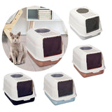 Maxbell Hooded Cat Litter Box with Lid Kitty Litter Pan Sturdy Detachable for Indoor Gray