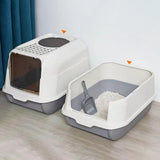 Maxbell Hooded Cat Litter Box with Lid Kitty Litter Pan Sturdy Detachable for Indoor Gray