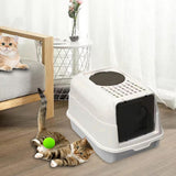 Maxbell Hooded Cat Litter Box with Lid Kitty Litter Pan Sturdy Detachable for Indoor Gray