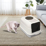 Maxbell Hooded Cat Litter Box with Lid Kitty Litter Pan Sturdy Detachable for Indoor Gray