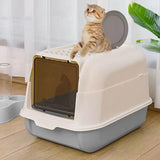 Maxbell Hooded Cat Litter Box with Lid Kitty Litter Pan Sturdy Detachable for Indoor Gray