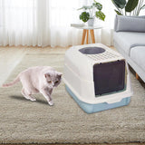 Maxbell Hooded Cat Litter Box with Lid Kitty Litter Pan Sturdy Detachable for Indoor Blue