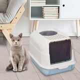 Maxbell Hooded Cat Litter Box with Lid Kitty Litter Pan Sturdy Detachable for Indoor Blue