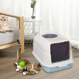 Maxbell Hooded Cat Litter Box with Lid Kitty Litter Pan Sturdy Detachable for Indoor Blue