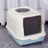 Maxbell Hooded Cat Litter Box with Lid Kitty Litter Pan Sturdy Detachable for Indoor Blue
