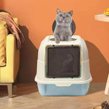 Maxbell Hooded Cat Litter Box with Lid Kitty Litter Pan Sturdy Detachable for Indoor Blue