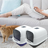 Maxbell Hooded Cat Litter Box Enclosed Cat Toilet Removable Cat Litter Tray Durable Blue