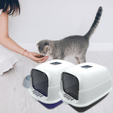 Maxbell Hooded Cat Litter Box Enclosed Cat Toilet Removable Cat Litter Tray Durable Blue