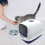 Maxbell Hooded Cat Litter Box Enclosed Cat Toilet Removable Cat Litter Tray Durable Blue