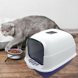 Maxbell Hooded Cat Litter Box Enclosed Cat Toilet Removable Cat Litter Tray Durable Blue
