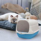 Maxbell Cat Litter Box with Lid Portable Anti Splashing Easy Tidy Handle blue