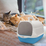 Maxbell Cat Litter Box with Lid Portable Anti Splashing Easy Tidy Handle blue