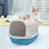 Maxbell Cat Litter Box with Lid Portable Anti Splashing Easy Tidy Handle blue