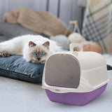 Maxbell Cat Litter Box with Lid Portable Anti Splashing Easy Tidy Handle violet
