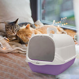 Maxbell Cat Litter Box with Lid Portable Anti Splashing Easy Tidy Handle violet