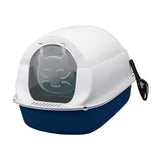 Maxbell Cat Litter Box Easy to Clean with Scatter Shield Splash Proof with Door Blue