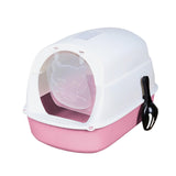 Maxbell Cat Litter Box Easy to Clean with Scatter Shield Splash Proof with Door Pink