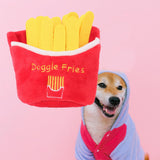 Maxbell Dog Squeak Food Shaped Chew Toy Durable Doll for Medium Large Dogs Fries 15x15cm