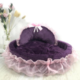 Maxbell Lace Pet Dog Bed Cushion Dog House Kennel Princess for Kitten Pet Small Cats S Violet