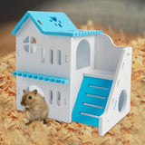 Maxbell Hamster House with Ladder Board Exploration Toy Playground Wood Hideaway Blue