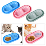Maxbell Cat Food and Water Bowl Set AntiSlip for Indoor Cats Outside Pet Double Bowl Small Blue