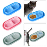 Maxbell Cat Food and Water Bowl Set AntiSlip for Indoor Cats Outside Pet Double Bowl Small Blue