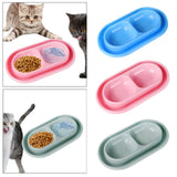 Maxbell Cat Food and Water Bowl Set AntiSlip for Indoor Cats Outside Pet Double Bowl Small Blue