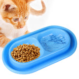 Maxbell Cat Food and Water Bowl Set AntiSlip for Indoor Cats Outside Pet Double Bowl Small Blue