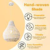 Maxbell Pendant Light Chandelier Rattan Shade E26 Base Rustic Hanging Lights Fixture
