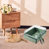 Maxbell Cat Litter Box Open Air with Rim for Indoor Cats Low Profile Cat Litter Tray Green