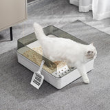 Maxbell Cat Litter Box Open Air with Rim for Indoor Cats Low Profile Cat Litter Tray White
