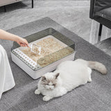 Maxbell Cat Litter Box Open Air with Rim for Indoor Cats Low Profile Cat Litter Tray White