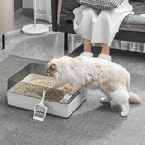 Maxbell Cat Litter Box Open Air with Rim for Indoor Cats Low Profile Cat Litter Tray White
