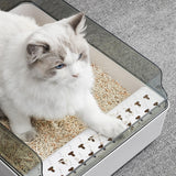 Maxbell Cat Litter Box Open Air with Rim for Indoor Cats Low Profile Cat Litter Tray White