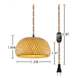 Maxbell Plug in Pendant Light Entryway with Plug in Cord Rattan Hanging Lamp 30cmx18cm