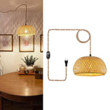 Maxbell Plug in Pendant Light Entryway with Plug in Cord Rattan Hanging Lamp 30cmx18cm