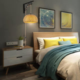 Maxbell Plug in Pendant Light Entryway with Plug in Cord Rattan Hanging Lamp 38cmx20cm