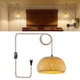 Maxbell Plug in Pendant Light Entryway with Plug in Cord Rattan Hanging Lamp 38cmx20cm