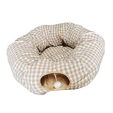 Maxbell Cat Tunnels Bed Collapsible with Hanging Ball Ferrets Kitten Tunnel Tube Toy Beige