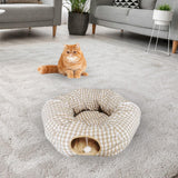 Maxbell Cat Tunnels Bed Collapsible with Hanging Ball Ferrets Kitten Tunnel Tube Toy Beige