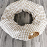 Maxbell Cat Tunnels Bed Collapsible with Hanging Ball Ferrets Kitten Tunnel Tube Toy Beige