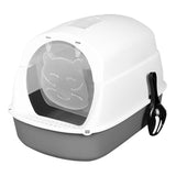 Maxbell Hooded Cat Litter Box Enclosed and Covered Cat Toilet Durable Pet Litter Box Gray