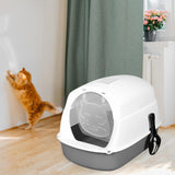 Maxbell Hooded Cat Litter Box Enclosed and Covered Cat Toilet Durable Pet Litter Box Gray