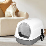 Maxbell Hooded Cat Litter Box Enclosed and Covered Cat Toilet Durable Pet Litter Box Gray