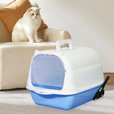 Maxbell Hooded Cat Litter Box Enclosed and Covered Cat Toilet Durable Pet Litter Box Blue