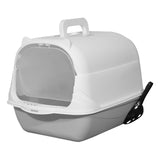 Maxbell Hooded Cat Litter Box Enclosed and Covered Cat Toilet Durable Pet Litter Box Handheld Gray