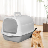 Maxbell Hooded Cat Litter Box Enclosed and Covered Cat Toilet Durable Pet Litter Box Handheld Gray